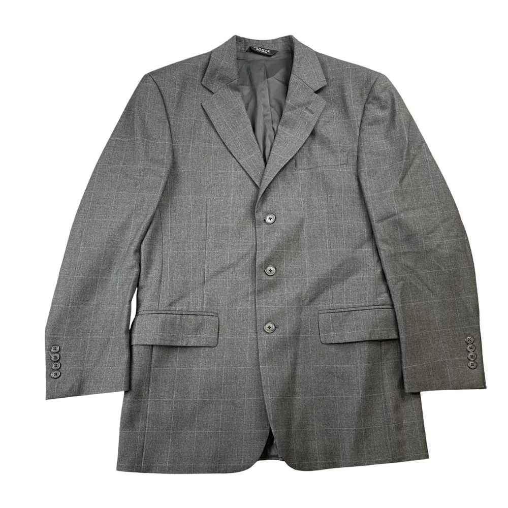 Jos A Bank Mens 39R Gray Plaid 100 Wool Blazer Sport Coat Made in Mexico